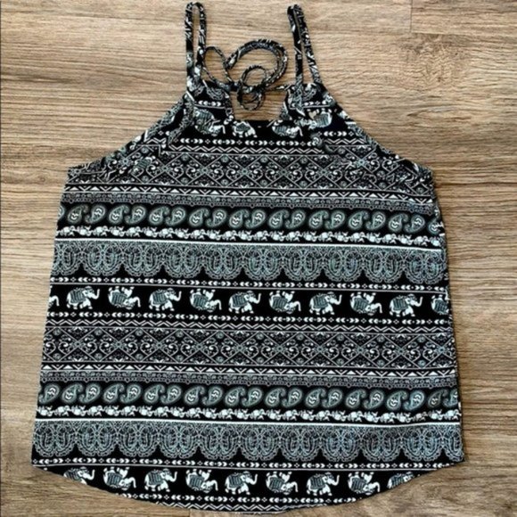 Elephant Boho Bandana Black White Halter Top Small - Picture 2 of 9